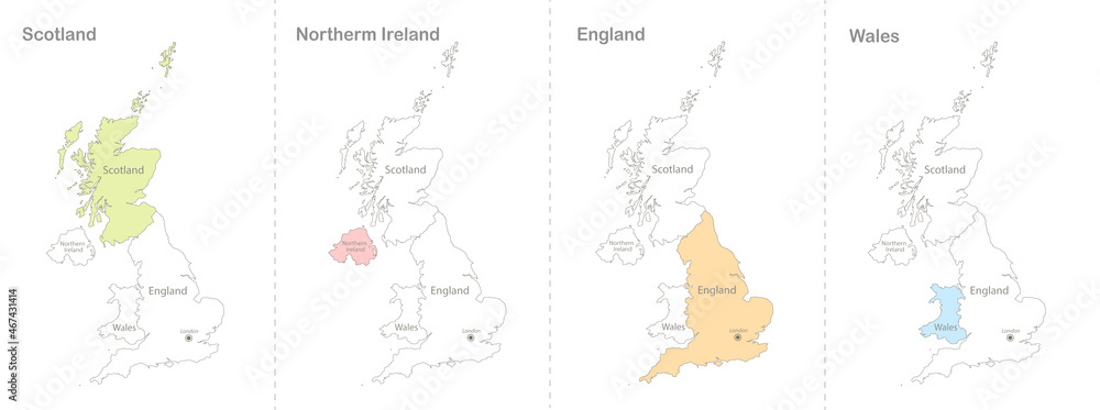 Map of United Kingdom divided to administrative divisions vector