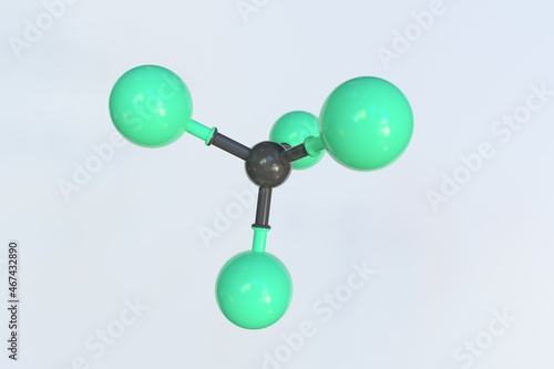 Trichlorofluoromethane molecule, isolated molecular model. 3D rendering photo