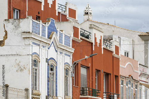 art deco facade covered with azulejos in Faro, Algarve, Portugal
