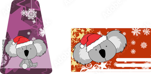 cute kawaii koala character cartoon christmas gift card illustration in vector format
