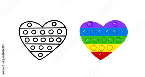Pop it fidget. Hand drawn trendy toy antistress in the form heart. Vector illustration.