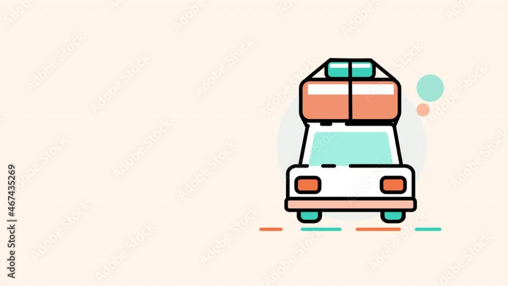 4k video of cartoon car with luggage on the top. 4k video of cartoon car with luggage on the top.