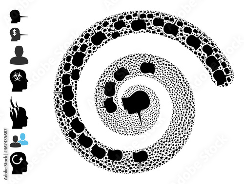 Liar person icon spiral mosaic. Liar person icons are grouped into whirlpool vector illustration. Object twirl is combined from randomly allocated liar person icons.