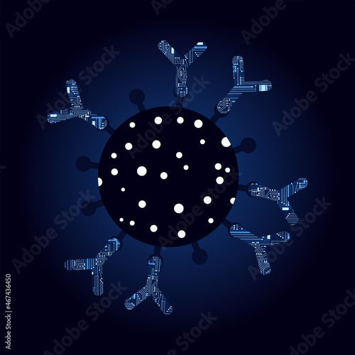 Antibodies with electronic circuits representing advanced technology for producing antibodies and vaccines. High level of immunity. 