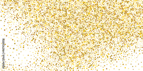 Gold small confetti on a white background. Luxurious festive Christmas background. Gold glittering abstract texture. Design element. Vector illustration  EPS 10.