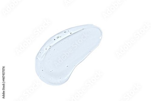 Liquid gel smear isolated on white background. Beauty cosmetic smudge such as pure transparent aloe lotion, facial jelly serum, cleanser, shower gel or shampoo top view