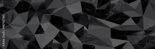 High resolution 3d abstract geometric black background, triangle seamless