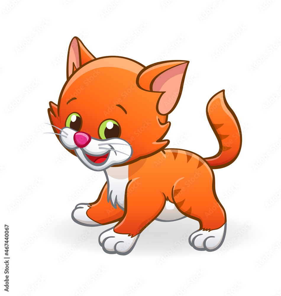 Obraz premium cute smiling cartoon ginger kitten cat standing