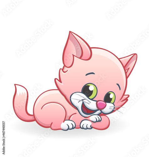 cute smiling pink cartoon kitten cat lying photo