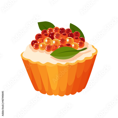 Delicious caviar in tartlet. Seafood product of red fish and sturgeon or fish from the salmon family. Gourmet food close up, appetizer. Luxury delicacy food, isolated on white background