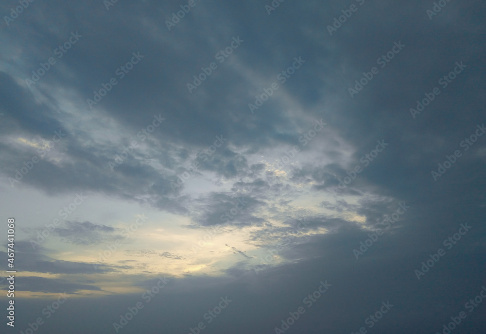 Beautiful outdoor natural sunset scenery view, nature photography, sun and clouds in sky background