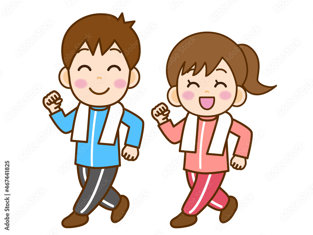 ウォーキングする男女＿ベクター2