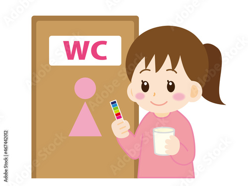 尿検査をする女の子のイラスト＿ベクター