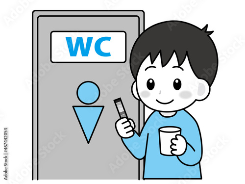 尿検査をする男の子のイラスト＿ベクター