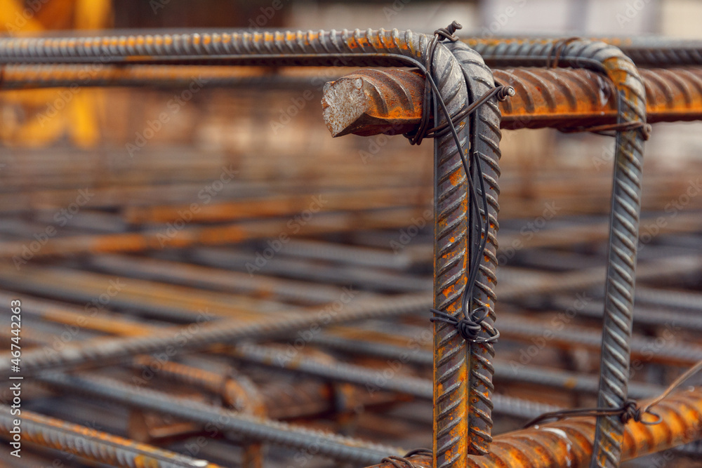 Reinforcement steel rod. Steel rebar for reinforcement concrete at construction site. Reinforcement steel rod. Steel rebar for reinforcement concrete at construction site.