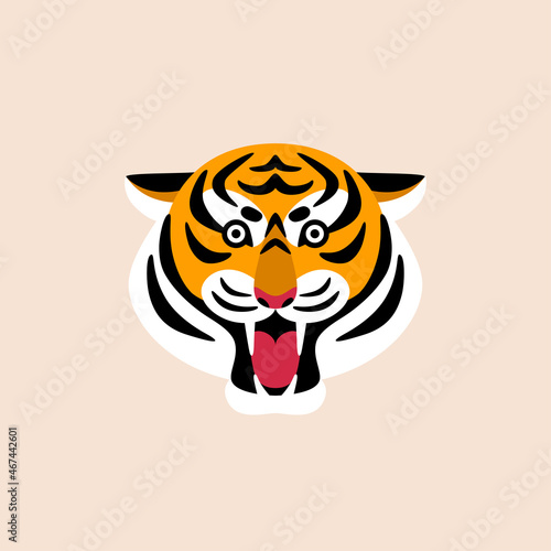 Cartoon roar tiger head icon, Chinese new year 2022 symbol. Vector illustration.