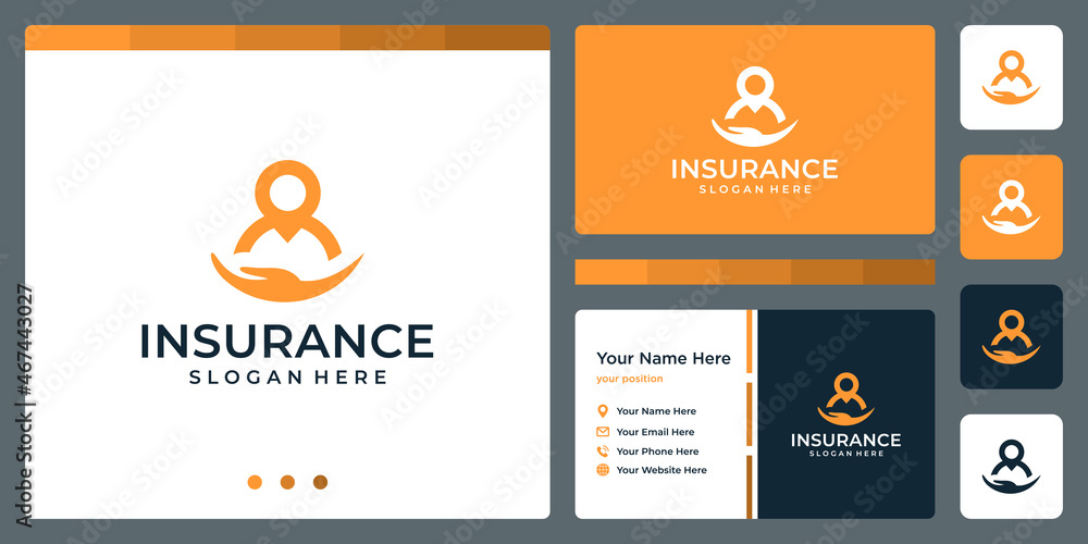 Insurance, in the palm holding people, leader, businessman logo design. Insurance vector design and illustration Insurance, in the palm holding people, leader, businessman logo design. Insurance vector design and illustration