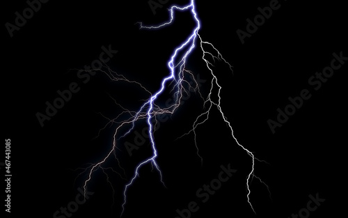 Massive lightning bolt with branches isolated on black background.