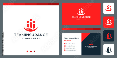 Insurance in the palm holding a person and family care. Logo design insurance vector design and illustration