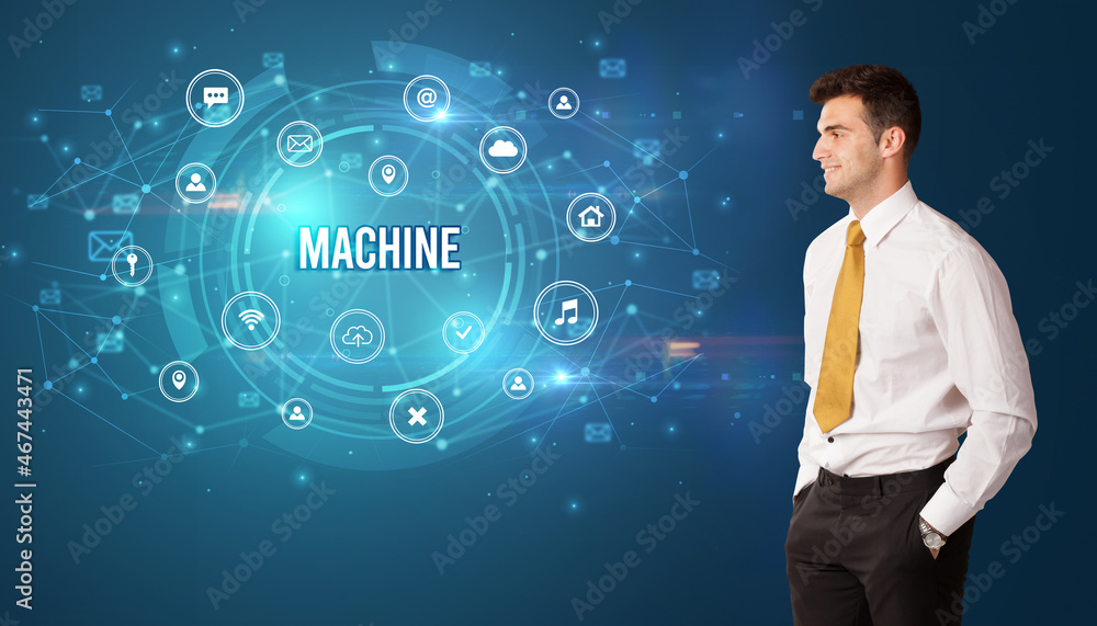 Businessman thinking about modern technology Businessman thinking about modern technology