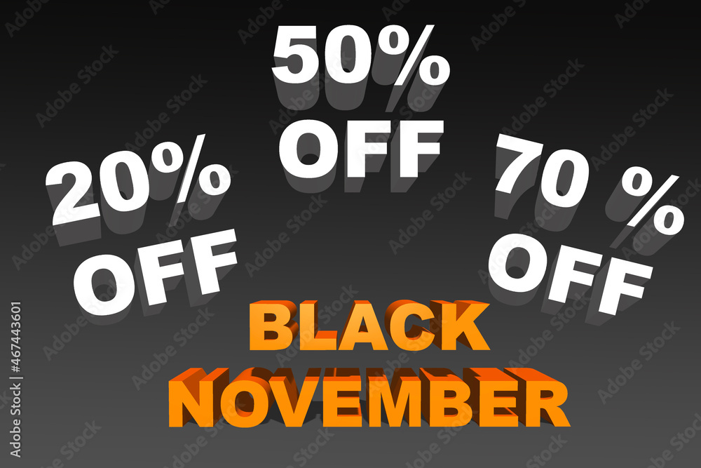Promotion discount on purchase of  20% 50%  70% off black November