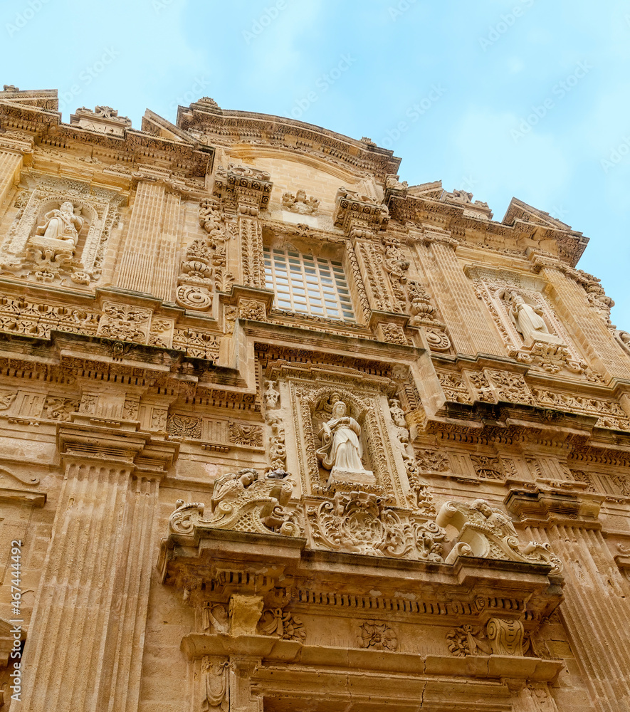 Opulent structured baroque facade of the cathedral Saint Agata of Gallipoli, Italy