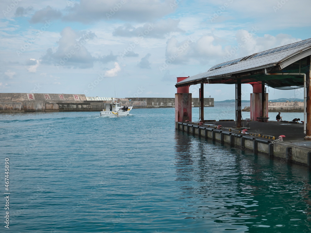Okinawa,Japan - October 30, 2021: Sarahama fishing port in Irabu island, Okinawa, Japan
