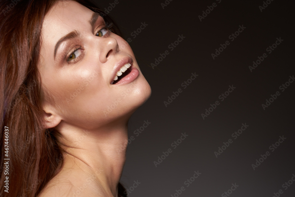beautiful woman fun posing studio fashion hairstyle dark background beautiful woman fun posing studio fashion hairstyle dark background