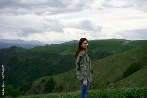 woman hiker mountains landscape travel fresh air © VICHIZH