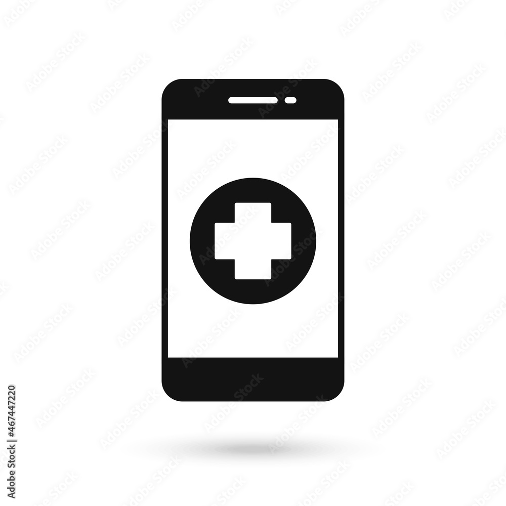 Mobile phone flat design icon with first aid kit symbol Mobile phone flat design icon with first aid kit symbol