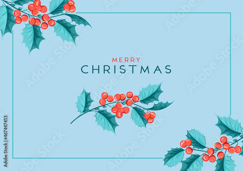 Happy new year background. Greeting card with holly branches.