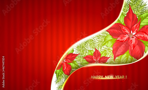 Happy new year background. Greeting card with holly branches.