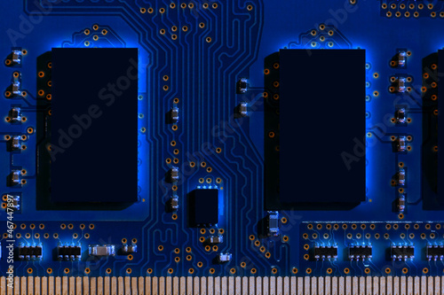 Large elements of an SSD memory storage device for a modern new generation microchip based on nanometer technology, gigabit stream and processor electronics. IT technologies in programming