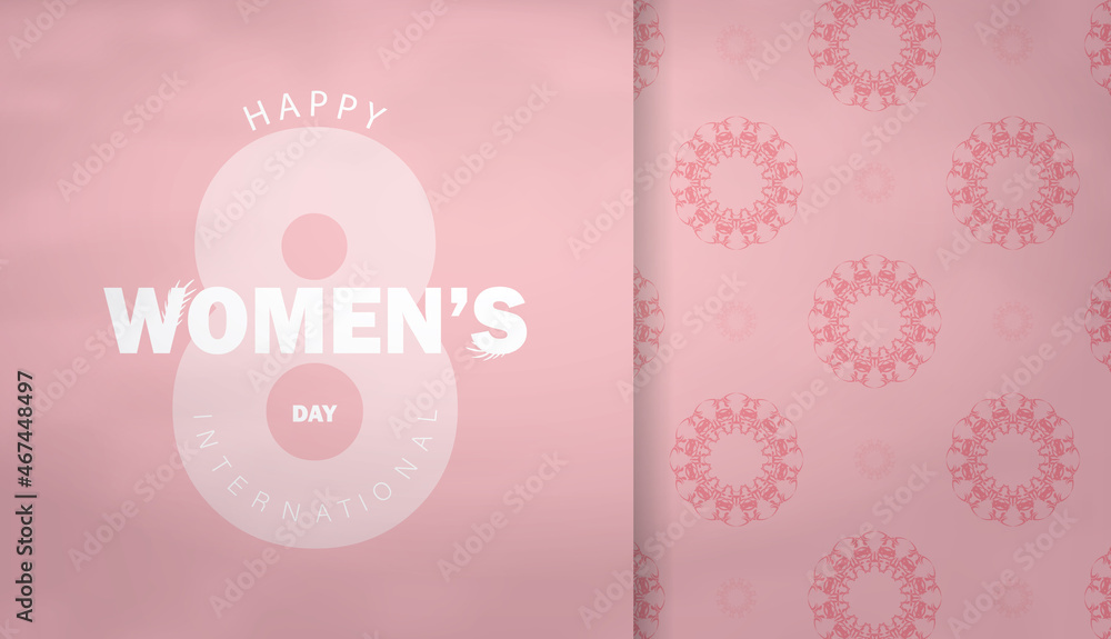 Festive Brochure March 8 in pink with luxurious ornaments Festive Brochure March 8 in pink with luxurious ornaments