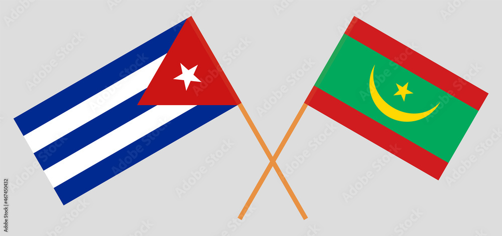Crossed flags of Cuba and Mauritania. Official colors. Correct proportion Crossed flags of Cuba and Mauritania. Official colors. Correct proportion