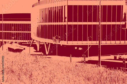 duotone graphic of city buildings in red and pink. Business city landscape