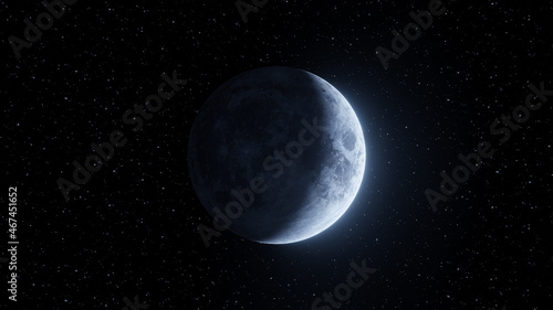 Fototapeta Naklejka Na Ścianę i Meble -  Representation of the moon in a crescent phase on a background of stars. Digital illustration