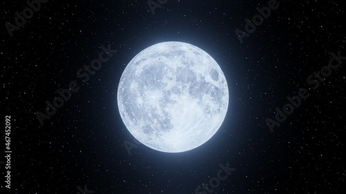 Representation of the full moon on a background of stars. Digital illustration