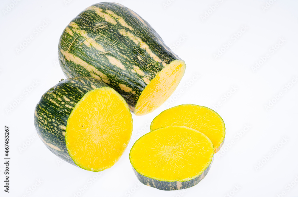 Ripe raw butternut squash, sliced. Studio Photo. Ripe raw butternut squash, sliced. Studio Photo.