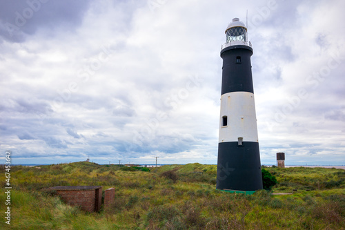 Landscape on Spurn tidal island showing Spurn Point Lighthouse