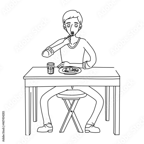Hugo Man Eating Drinking Soup Whiteboard Animation SVG Image