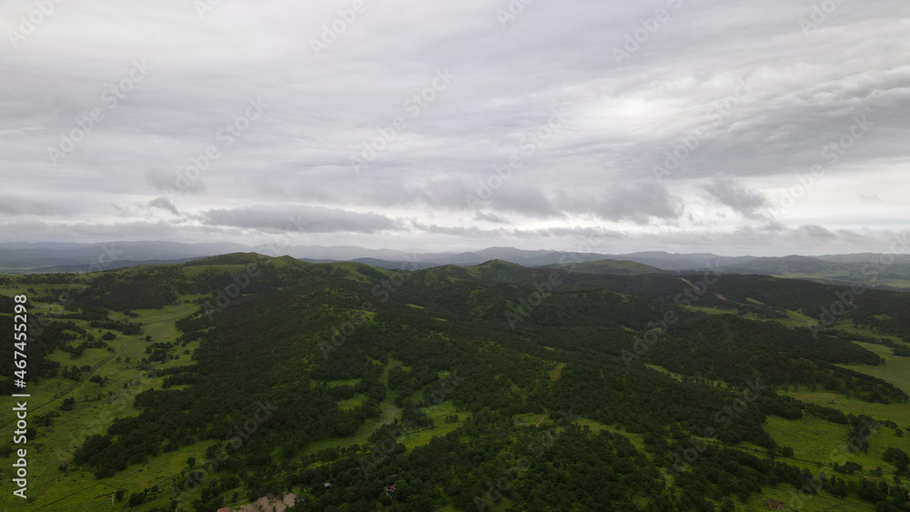 Panorama, Aerial, Road, Mountain range, Ocean, Storm, Russia, Zarubino Panorama, Aerial, Road, Mountain range, Ocean, Storm, Russia, Zarubino