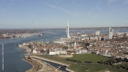 Portsmouth City aerial view with the Spinnaker Tower and old Portsmouth near Spice Island and the entrance to the harbour. photo