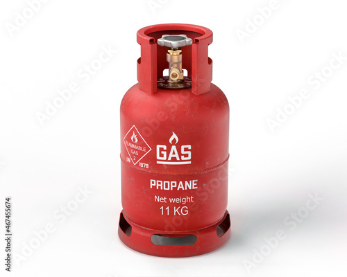 3D render cylinder of liquefied petroleum gas with valve isolated on white background