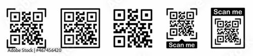 QR Code set. Set of QR code frames scan me for mobile applications and graphic designs vector scalable. Vector illustration.