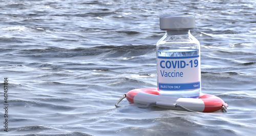 COVID-19 vaccine in a lifebuoy on sea photo