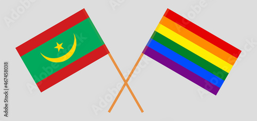 Crossed flags of Mauritania and LGBTQ. Official colors. Correct proportion