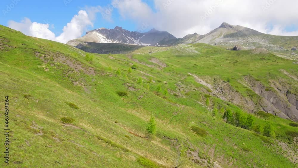 Aerial fly over of the incredible landscape topography in the mountains of the French Alps Aerial fly over of the incredible landscape topography in the mountains of the French Alps