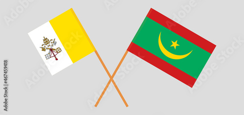 Crossed flags of Vatican and Mauritania. Official colors. Correct proportion
