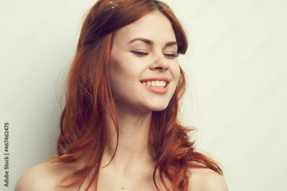 beautiful red-haired woman rose flower close-up charm beautiful red-haired woman rose flower close-up charm